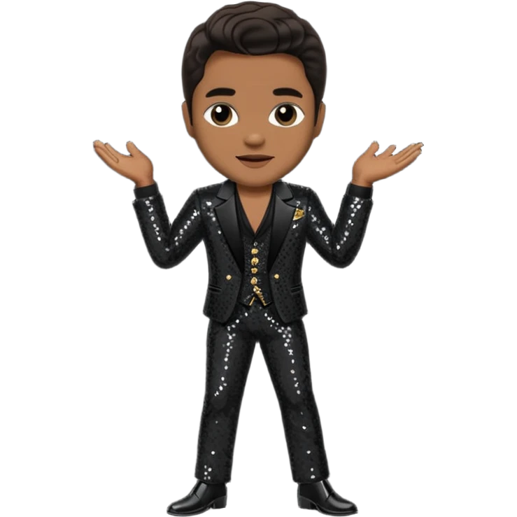 Jackie Wilson with dark brown hair, black sequin outfit emoji
