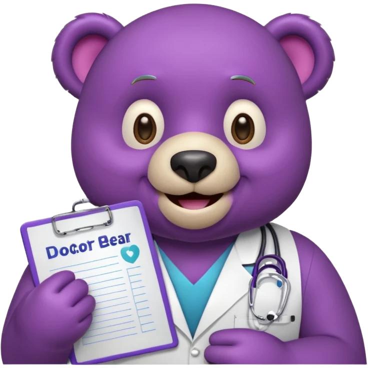 happy purple bear holding a doctor's chart emoji