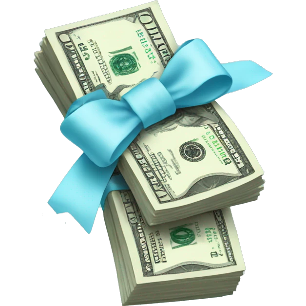 A bunch of dollars, tied with a pastel pale blue bow emoji
