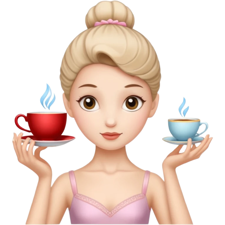 Una balerina con una cabeza de taza emoji
