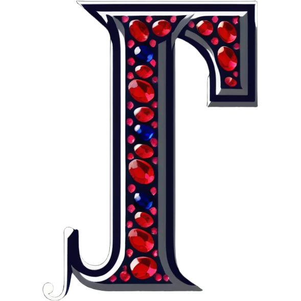 sparkling letter J with rubies and sapphires emoji