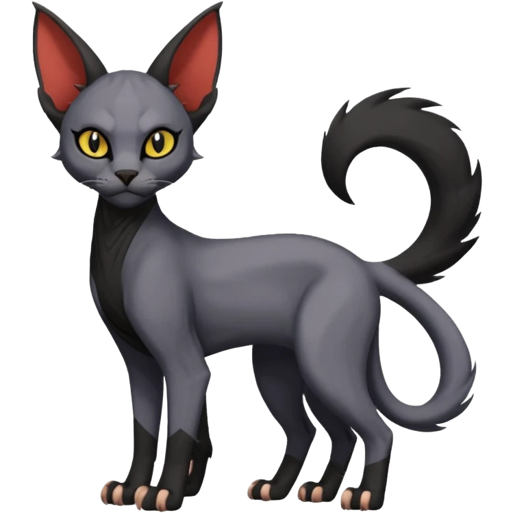 Black edgy Noivern-Litten-Sphynx-Lykoi-Caracal-cat-Fakemon full-body emoji
