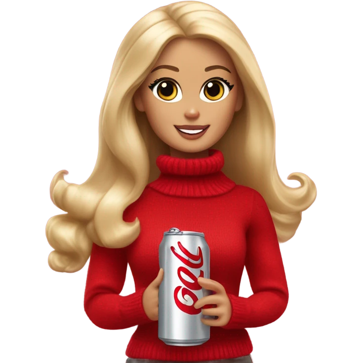 Blonde Barbie wearing red turtleneck sweater and holding a Diet Coke  emoji