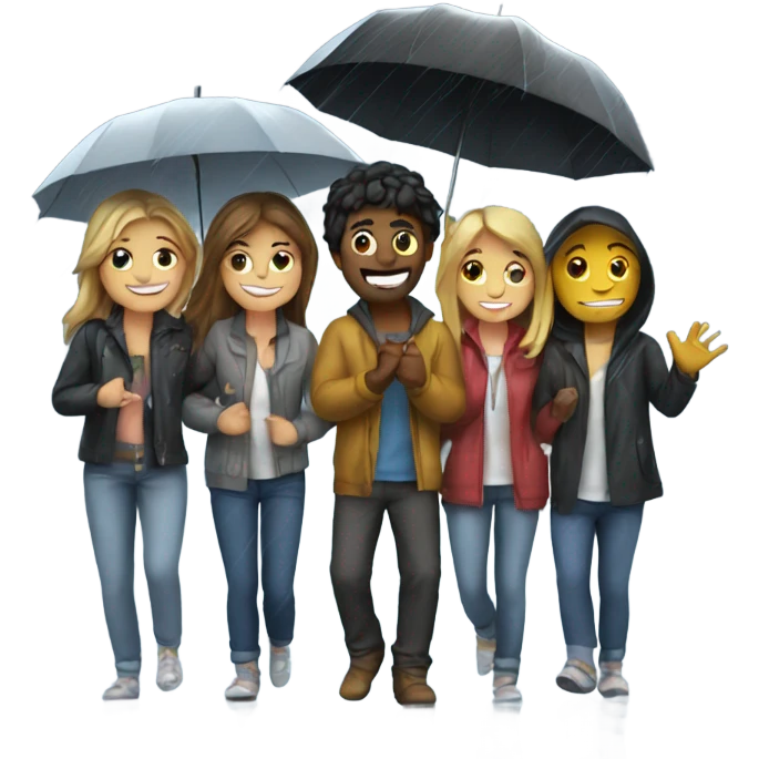 4 friends playing in the rain emoji