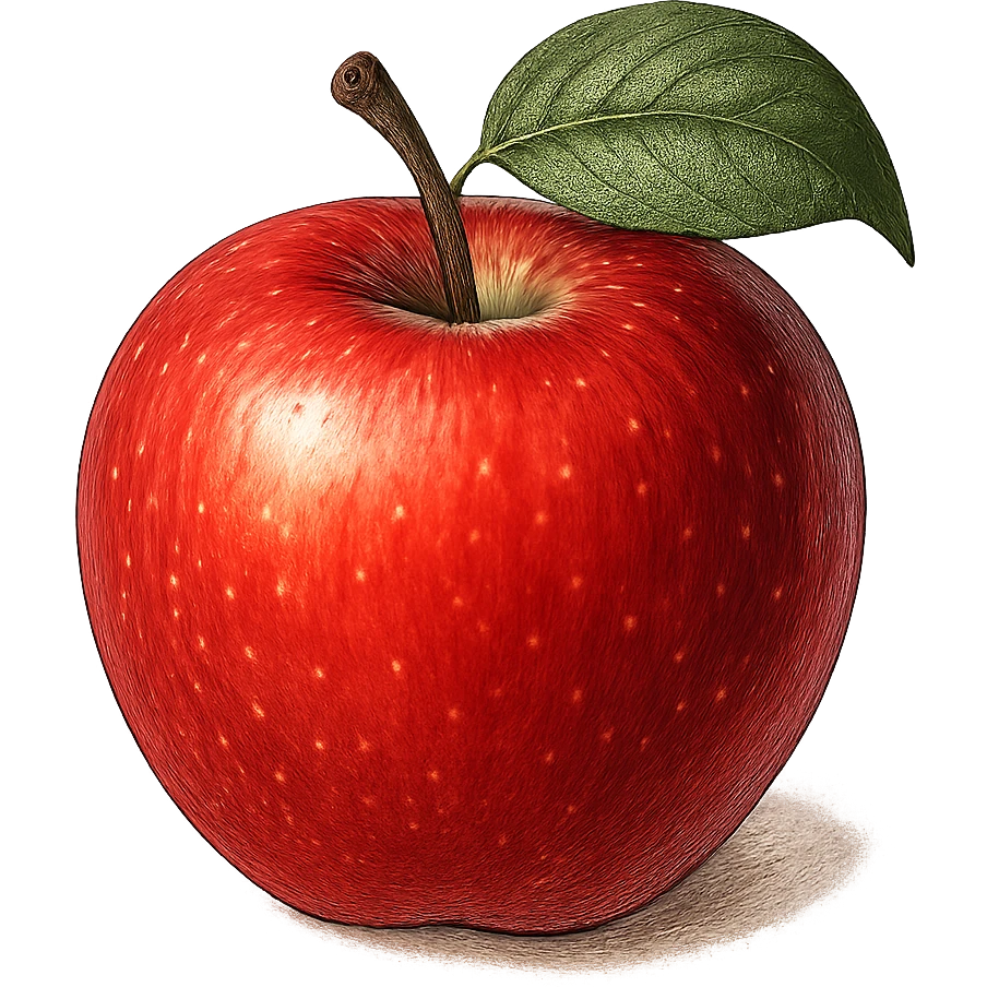 red apple with a leaf, detailed and vibrant general style illustration emoji