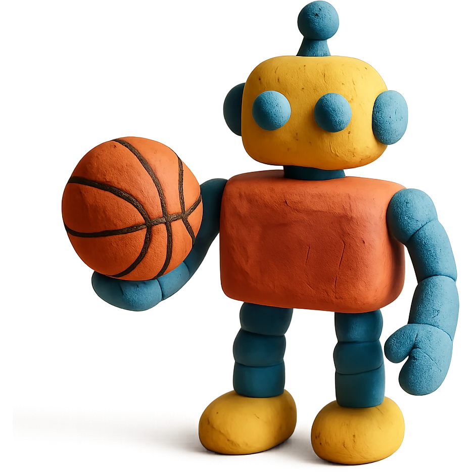 a basketball robot, claymation style emoji