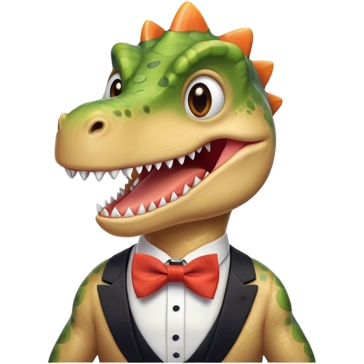 laughing face of a dinosaur with a tiebow emoji