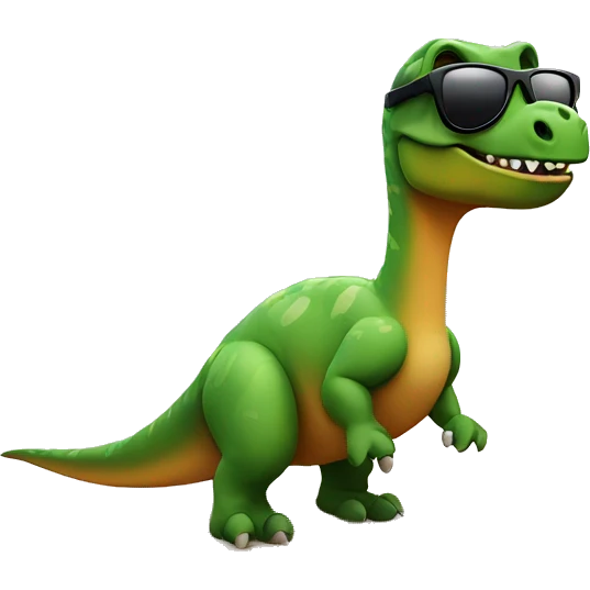 Dinosaur with sunglasses sitting on a beach  emoji