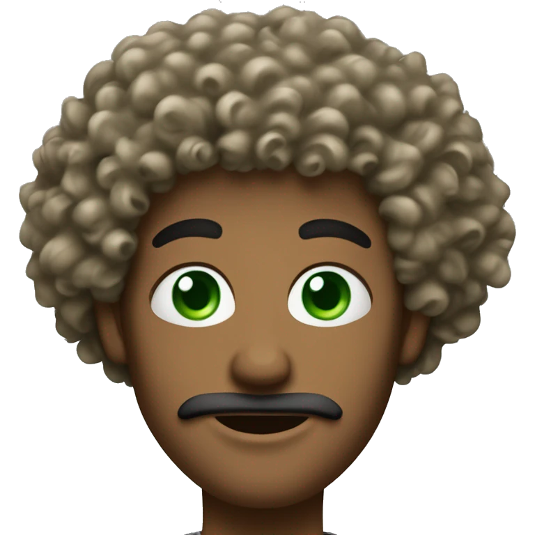Man with good jaw, green eyes and curly hair that looks a bit like an afro made up of curls. Not massive but coming out a few inches from the face.  emoji
