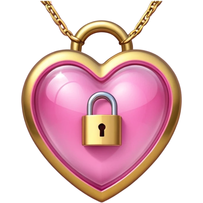 A soft, glossy pink heart trapped inside sparkling gold chains, with multiple glowing padlocks hanging  emoji