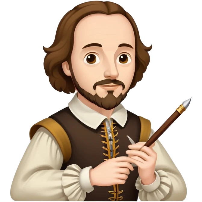 Shakespeare holding a quill pen writing a play emoji