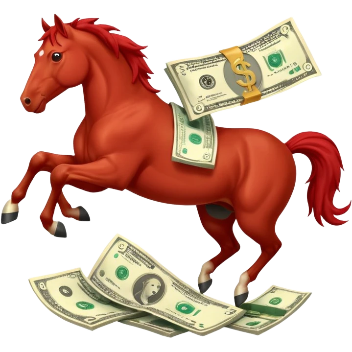 red horse agressive jumping across money bill emoji