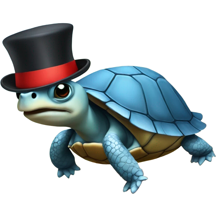 Blue-shelled turtle with a red tophat emoji