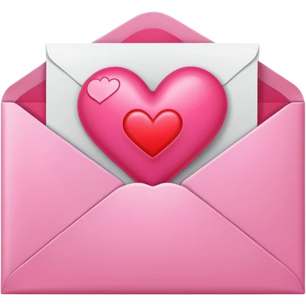 envelope with a heart sticking out of it in y2k style, the heart is bright reddish pink and glossy emoji
