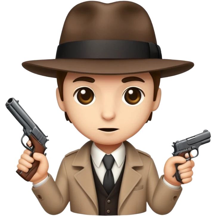 cute mafia character with fedora hat and tiny gun emoji