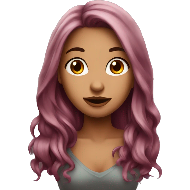 Beautiful tattooed  burgundy long haired woman blushing emoji