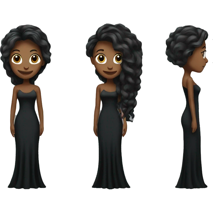 Tall lady with long hair, long black dress and black heels emoji