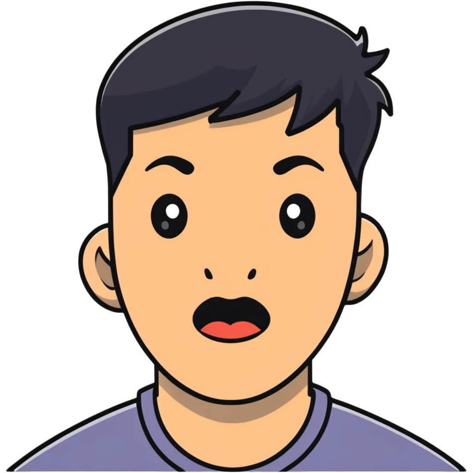 Asian man with a semi-open mouth emoji