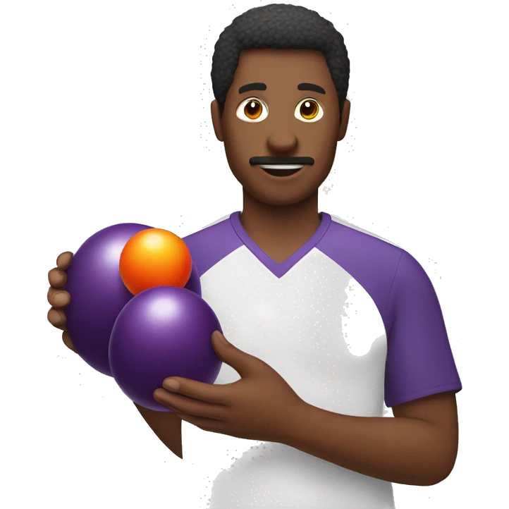 Man holding an eggplant and two ping pong balls emoji
