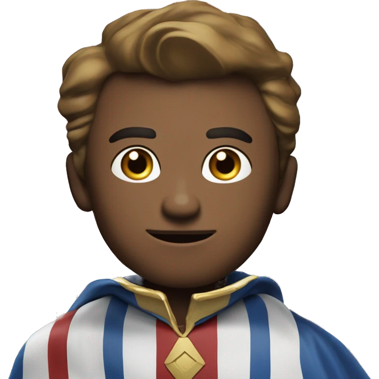 Emoji of Homelander from ‘The Boys’ series. USA flag-inspired costume with cape (red, blue, white). Confident, slightly menacing expression. emoji