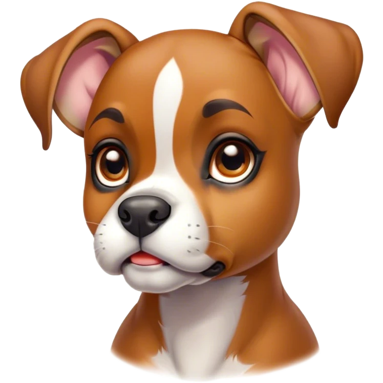 Cinematic Cute Fawn Boxer Portrait Emoji, Head tilted playfully and inquisitively, with a glossy fawn coat highlighted by a white muzzle and chest, round, sparkling brown eyes filled with curiosity, Simplified yet irresistibly adorable features, highly detailed, glowing with a warm, friendly glow, high shine, affectionate and lively, stylized with a touch of whimsy, bright and endearing, soft glowing outline, capturing the essence of a mischievous yet loving pup, so playful it feels like it could bound out of the screen and into your arms! emoji