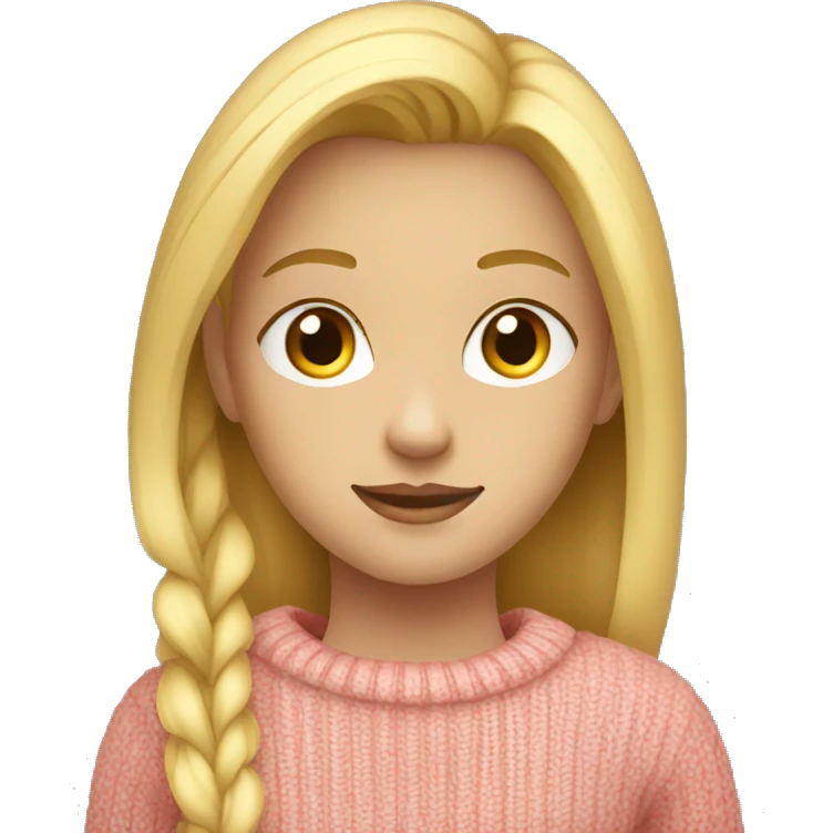 Blond girl with a red sweater that says him on it emoji