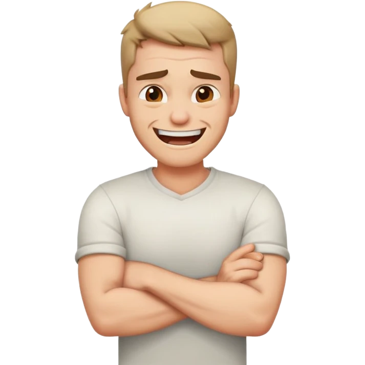 Arms crossed around neck angry laughing guy emoji