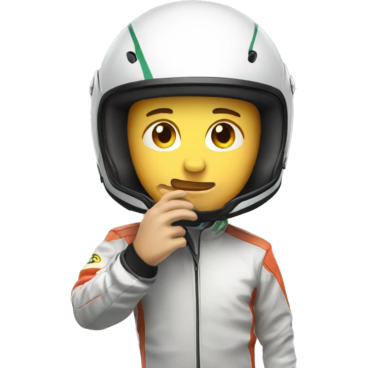 racing driver in crash helmet with hand in front of face emoji