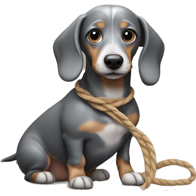 Small grey wiener dog with a rope emoji