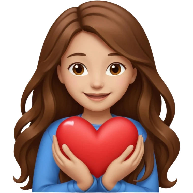 Long Brown hair smiling girl light skin hugging a heart emoji