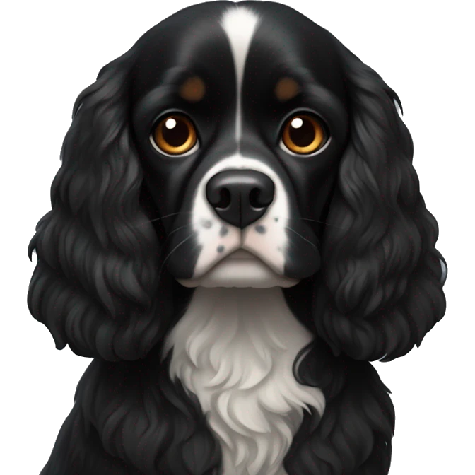 Small completely black king spaniel with black fur on his whole face and white fur on chest emoji