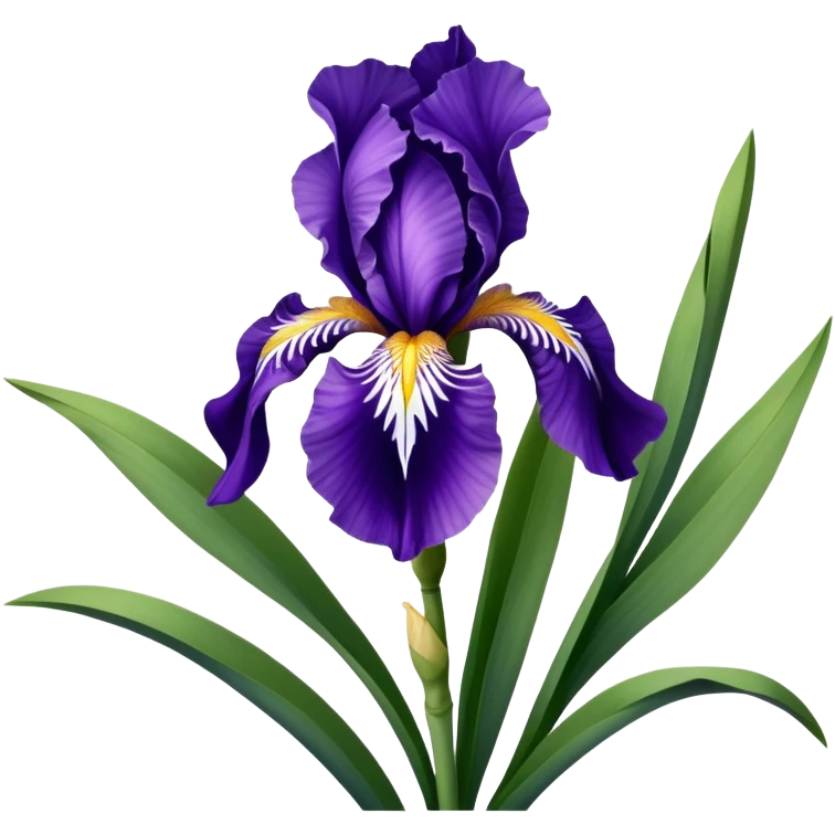 Beautiful purple iris flower with distinctive three falls and three standards, showing typical iris shape with sword-like leaves emoji