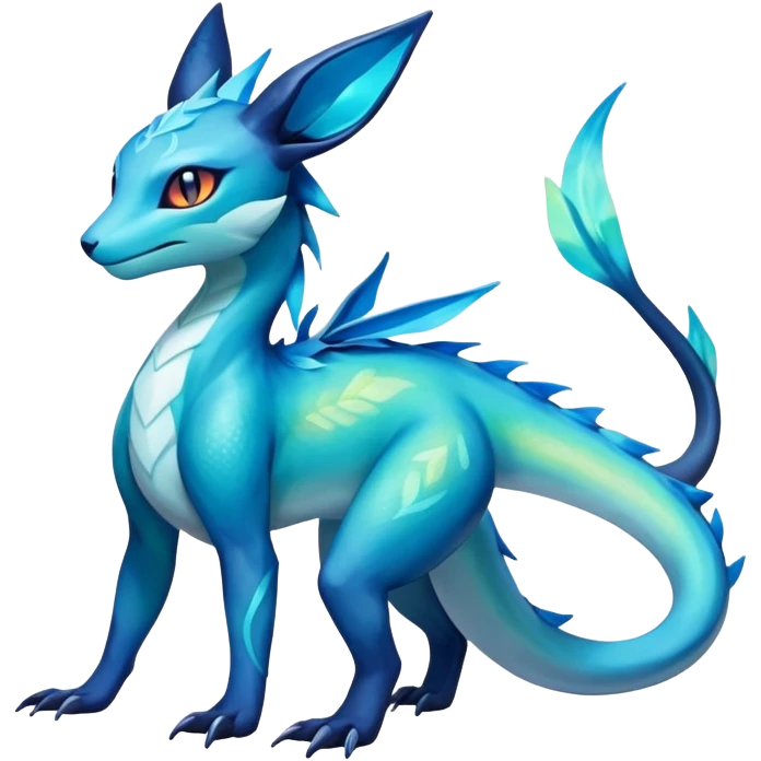 Colorful Iridescent Exotic Amaura-Salandit-Aurorus-Glaceon-Fakémon-hybrid-creature (full body)  emoji
