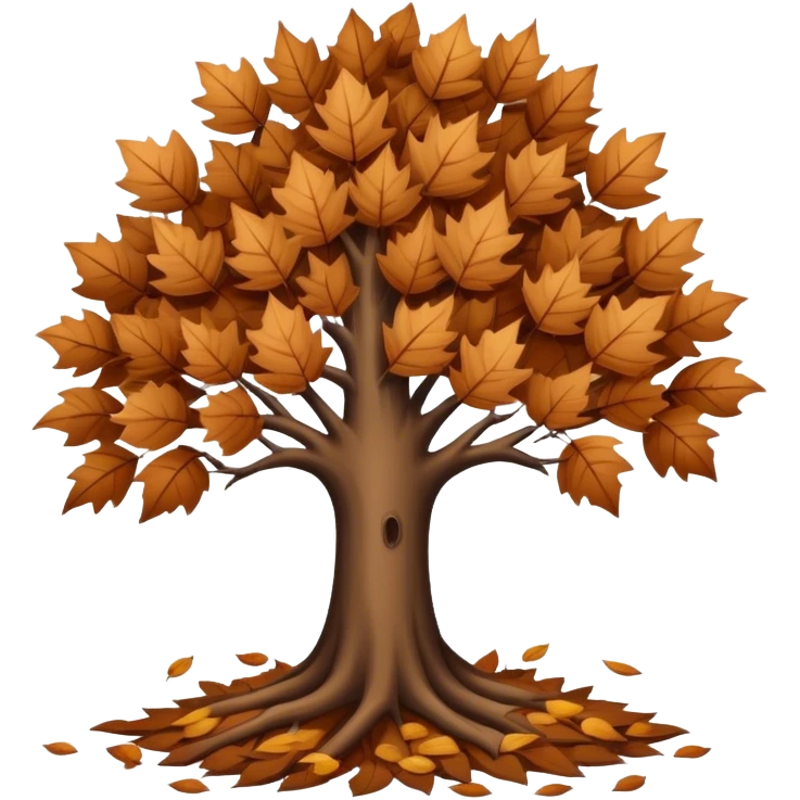 leafless tree with pile of leaves below preparing for winter emoji