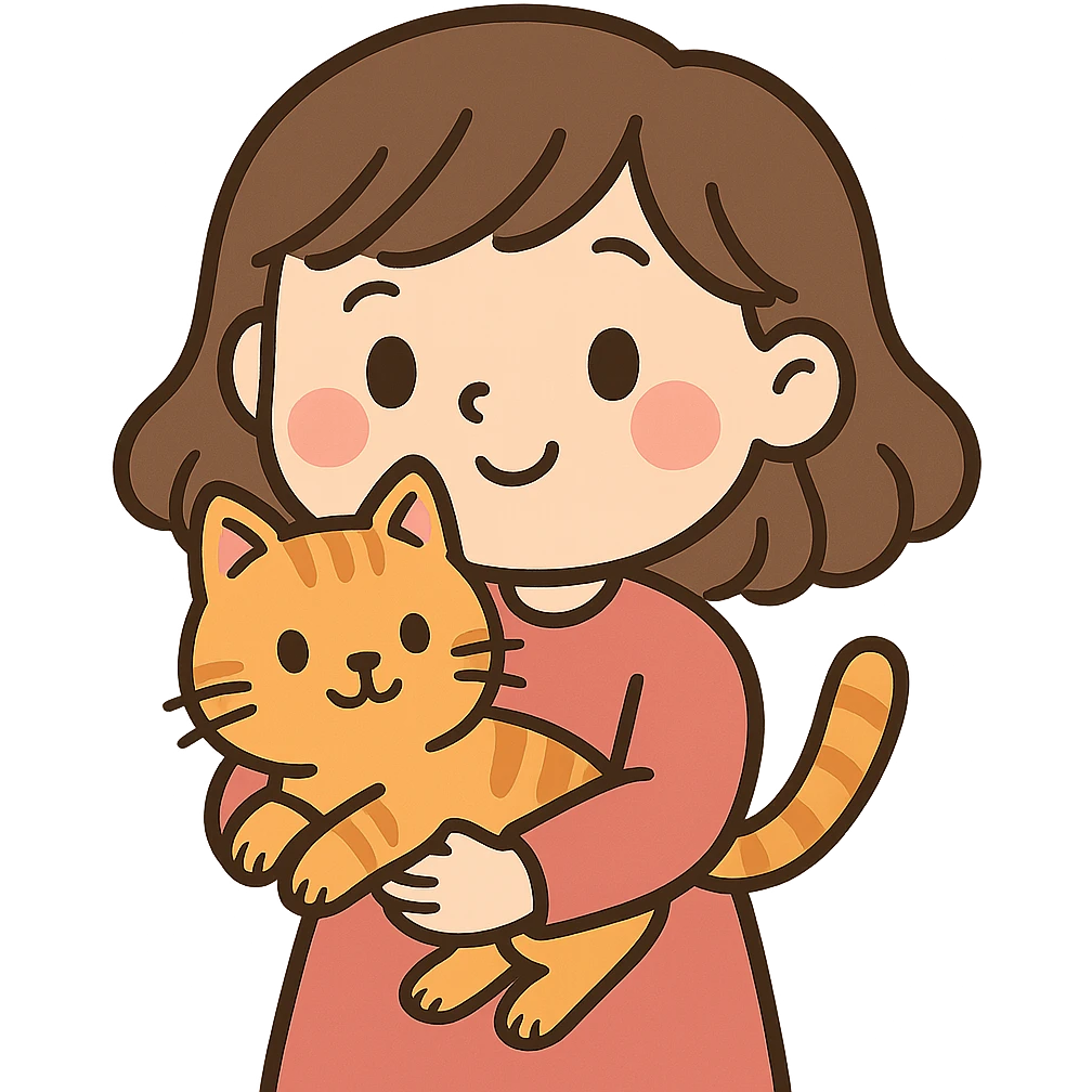 a girl holding a cat in a cute cartoon style emoji