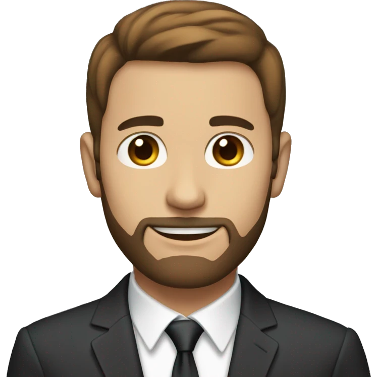 guy with short beard and thin short hair brown eyes brown hair and wearing a suit emoji
