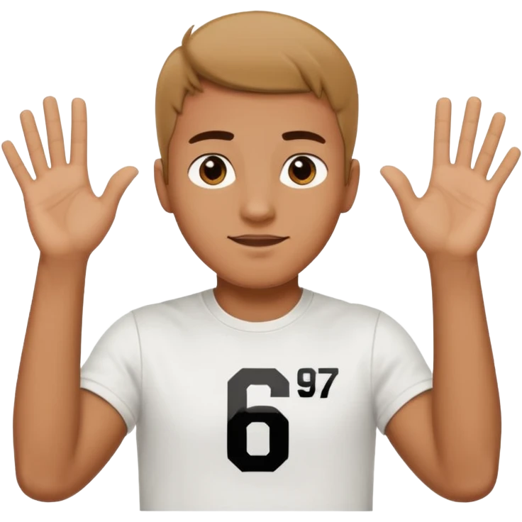 Guy with hands saying 67 emoji