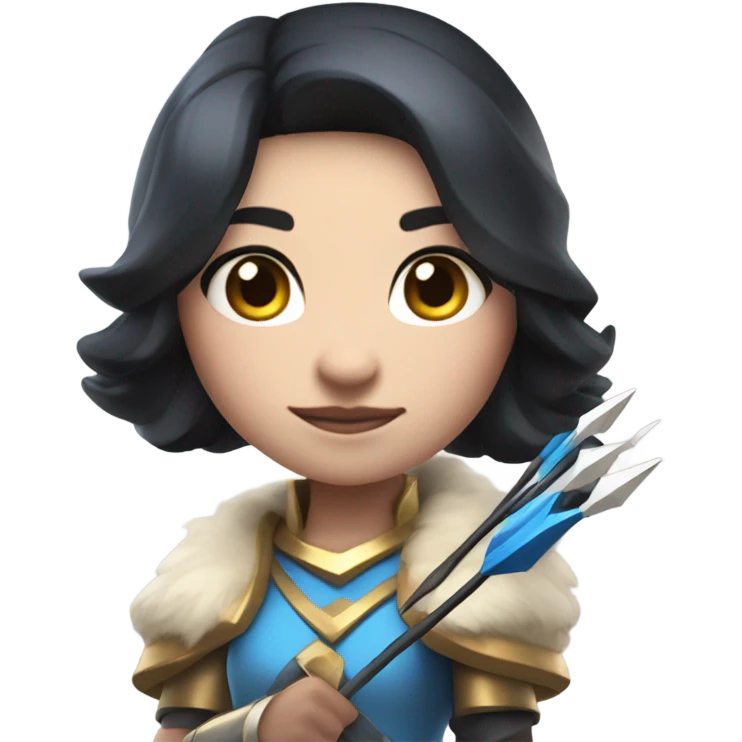 Clash royale the tower princess , white skin , black hair with bow and 3 arrows emoji