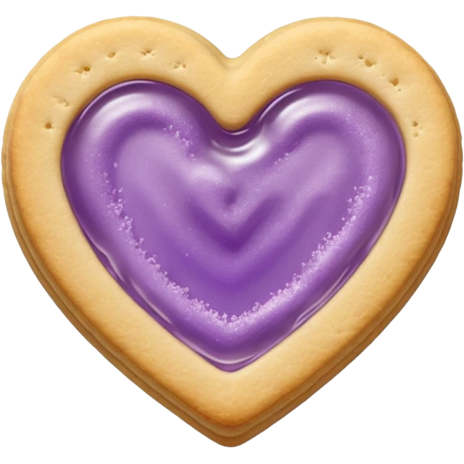 Realistic shortbread cookie in the shape of a heart with Pale Purple color jelly middle filling and sprinkled powder sugar on top. emoji