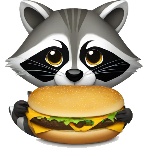Raccoon eating a cheeseburger emoji