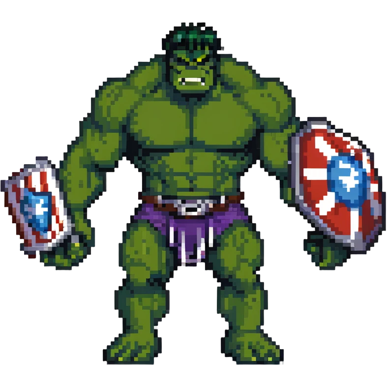 Joe Fixit gray Hulk, Gladiator Hulk with helmet, and Banner-Hulk merged form in 8-bit arcade style emoji