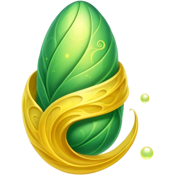 green magical cocoon lit up with swirling yellow magic, ethereal and mystical, symbol shape emoji