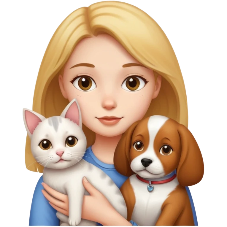 Girl holding a cat and a dog emoji