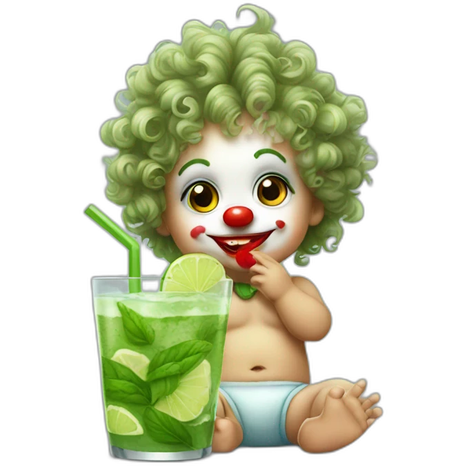 baby clown with curly hair drinking mojito emoji