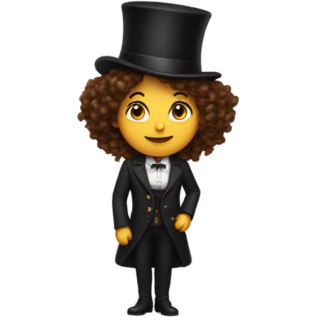 Woman long brown curly hair and top hat Circus emoji