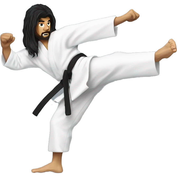 karate kick man long black hair emoji