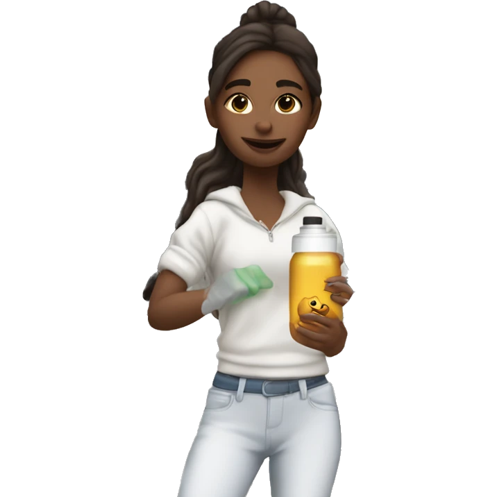 Brunette skinny girl driving a brand new white suv with a vaccine in her hand emoji