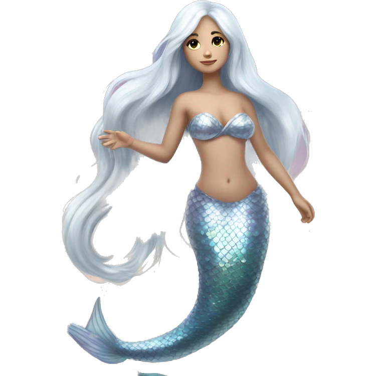 Iridescent silver mermaid tail full body white skin girl long white hair emoji
