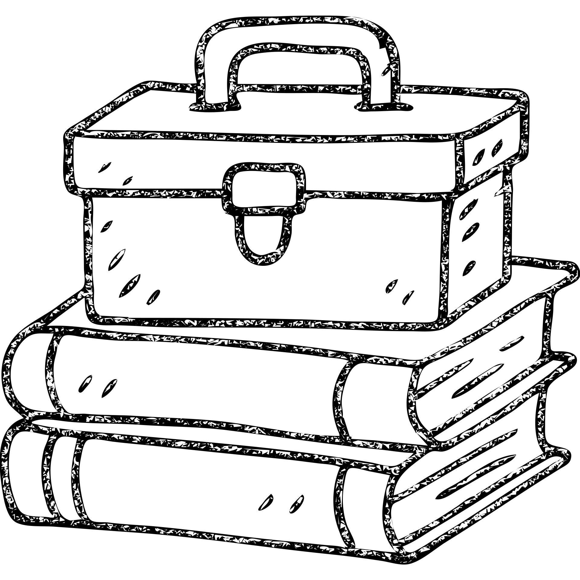 minimalist hand-drawn outlined icon representing Resources with books, toolbox, or stack of files, worn and distressed emoji