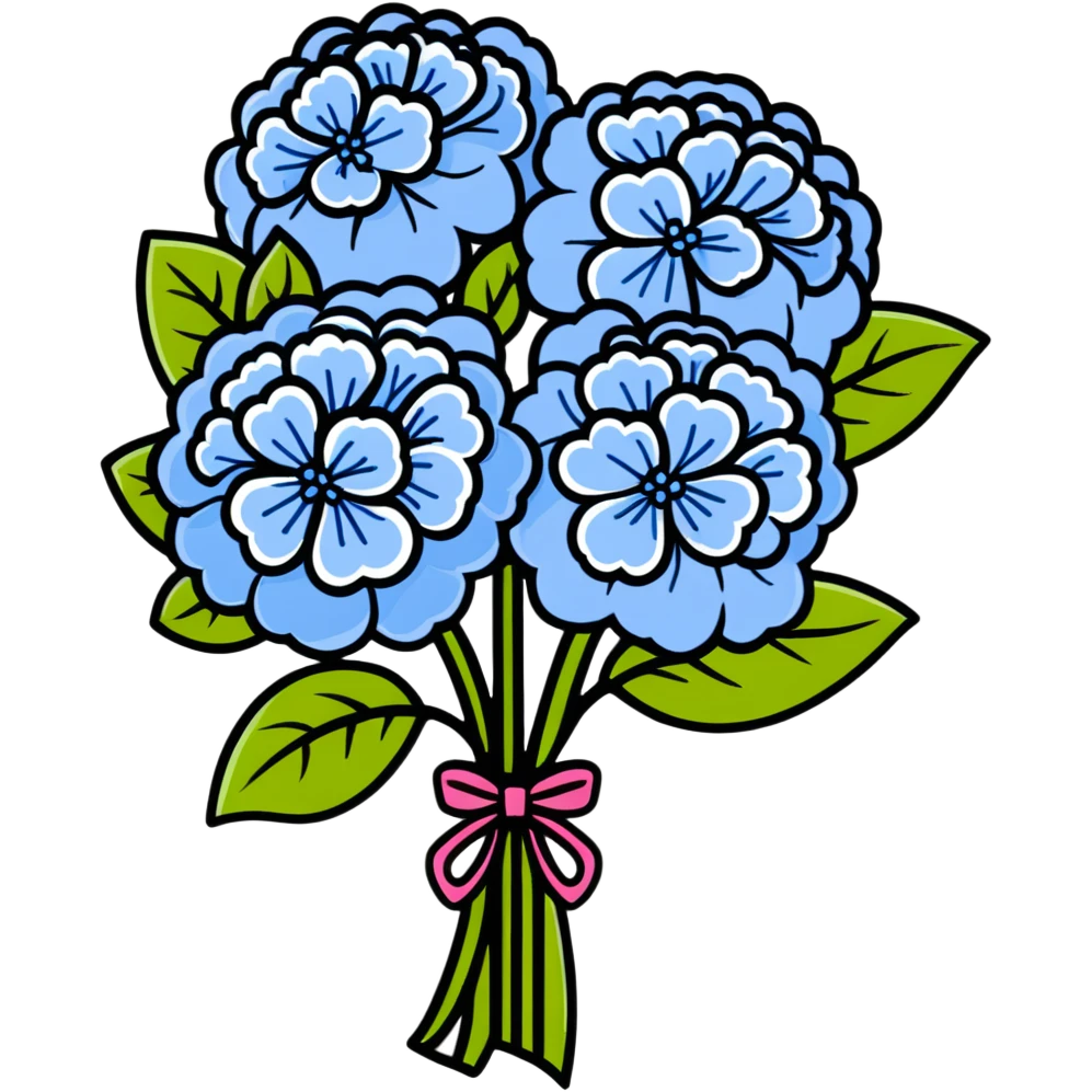 Elegant bouquet of hydrangea flowers with decorative ribbon emoji